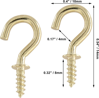 Murtenze 100Pieces 1/2inch Mini Cup Hooks Ceiling Hooks, Brass Screw-in Hooks for Hanging Plants, Mugs, Utensils, Indoor, Outdoor (Gold)