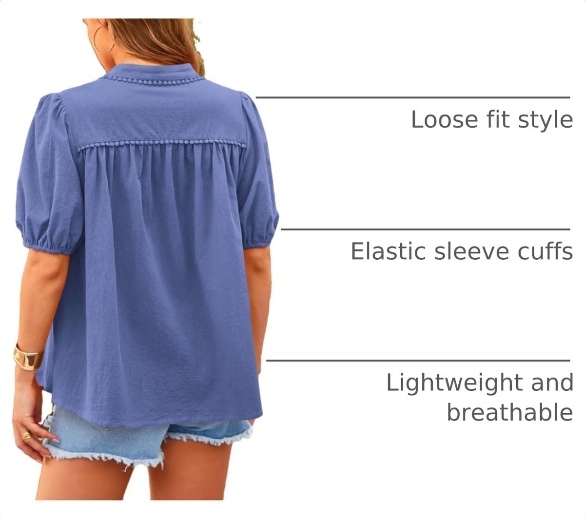 XXL PRETTYGARDEN Women's 2026 Summer Button Down Shirts Short Lantern Sleeve V Neck Cotton Cute Tops Dressy Casual Blouses