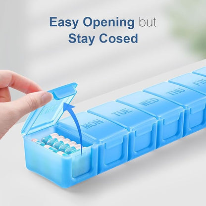 Extra Large Pill Organizer Weekly, KAPENS Daily Pill Case Box Large Capacity Compartments, 7 Day Pill Containers for Medicine Supplements Vitamin Fish Oil, Blue