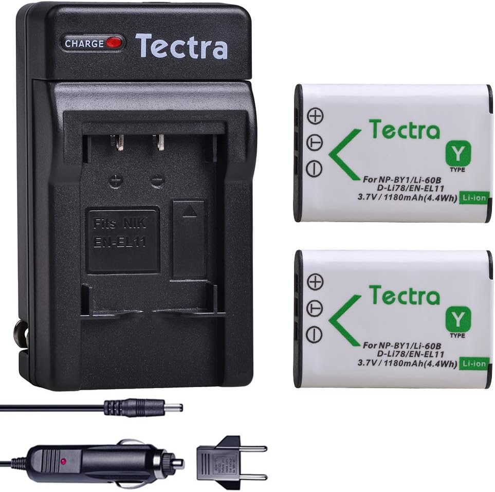Tectra Charger Only, for NP-BY1 EN-EL11 LI-60B D-Li78 Compatible with Nikon Coolpix S550 S560 Sony Action Cam Mini HDR-AZ1VR AZ1 AZ1V AZ1VR Olympus FE-370