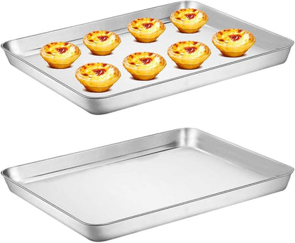 2Pcs Baking Sheet Pan, 17x12 Inch Stainless Steel Cookie Sheet, Rust-Proof & Safe Oven Baking Tray for Kitchen