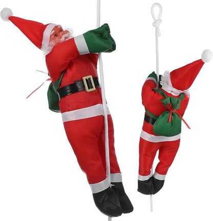 Climbing Santa, 1 Doll Santa Claus Climbing on Rope Ornament for Christmas Hanging Decoration, Santa Doll for Christmas Tree Fireplace Home Decor