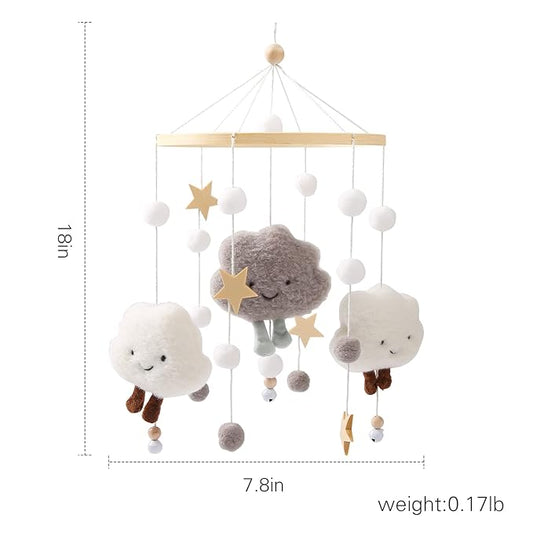 Baby Crib Mobile Wooden Wind Chime Bed Bell,Neutral Baby Crib Mobile,Baby Mobile for Crib,Handmade Baby Mobile,Clouds Baby Ceiling Mobile Baby Nursery Decoration (Grey)