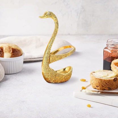6PCS Gold Zinc Alloy Swan Base Holder Coffee Spoon Set, Creative Dessert Spoons for Coffee, Fruit, Dessert, Sugar, Ice Cream, Cake