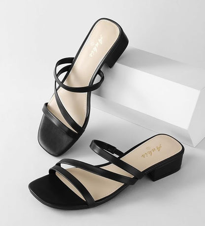 Ankis Black Nude White Strappy Heels Women 1 Inch Low Chunky Block Heel Heeled Sandals Square Open Toe Slip On Slides Mules