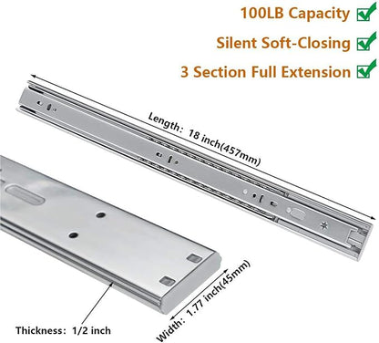 LONTAN 1 Pair Soft Close Drawer Slides 18 Inch Heavy Duty Cabinet Rails