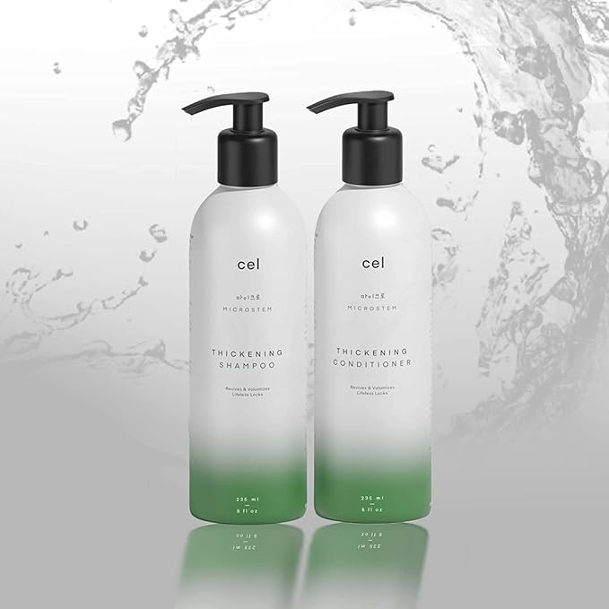 Cel Microstem Natural Hair Thickening Shampoo  Conditioner Set (2 x 8 fl oz)  Stem Cell Extract Anti Thinning Hair Loss Shampoo  Biotin Shampoo  Sulfate  Paraben Free - Suitable for Men  Women