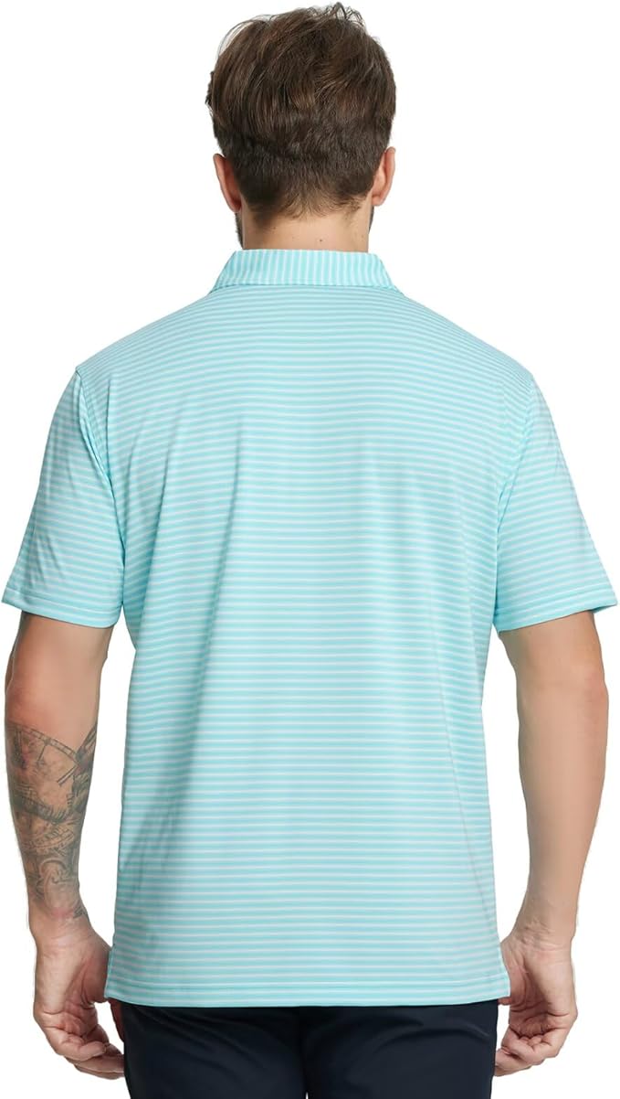 Rouen Golf Shirts for Men Moisture Wicking Lightweight Dry fit Performance Sports Stripe Collared Golf Polo Shirts for Men