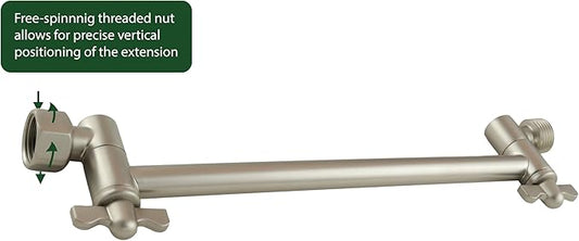High Sierra - Heavy Duty 9 Adjustable Shower Arm Extension - Easily Raises and Lowers Shower Heads - Floating Nut For Precise Vertical Alignment - Brushed Nickel Finish