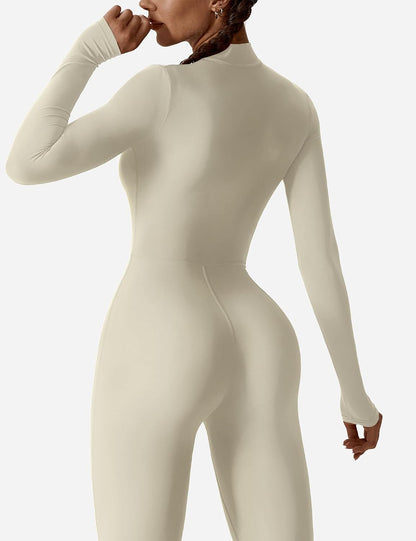 YEOREO Women Long Sleeve Workout Jumpsuit Zip Up Romper Bottom Pants Bodysuit Bodycon Sexy One Piece