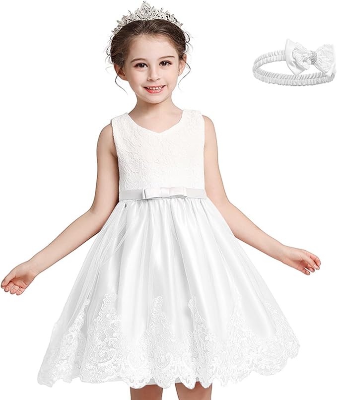 New Bow Lace Dress Summer Girl Dress Wind Dress Girl and Hair Band Fall Baby Girl Clothes