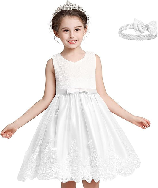 New Bow Lace Dress Summer Girl Dress Wind Dress Girl and Hair Band Fall Baby Girl Clothes