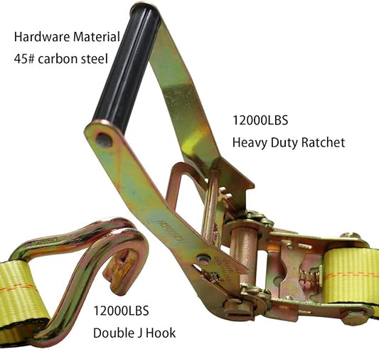 Ratchet Straps Heavy Duty (4PK) 2" x 30' x 10000 lbs J Hook Tie Down Strap Ratcheting for Truck, ATV, UTV and Trailer