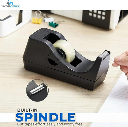 1InTheOffice Desk Tape Dispenser, Black Non-Skid Base Desktop Tape Dispenser Weighted (2 Pack)