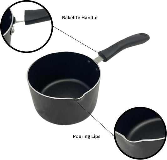 Non Stick Milk Pan 14cm, 1.4 Litre Bakelite Handle  Milkpan with Pouring Lips  Saucepan  Perfect for Cooking Sticky Sauces, Warming Milk  Cooking Pots  Pans