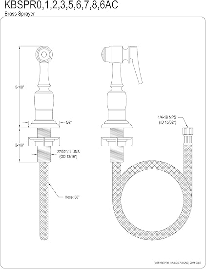 Kingston Brass Gourmetier KBSPR1 Kitchen Faucet Sprayer with Hose, Polished Chrome