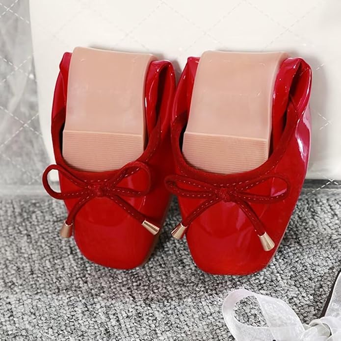 Hee grand Bow Flats for Women Square Toe Slip On Ballet Flats Patent Leather Dress Shoes Comfortable Work Shoes Casual Women Flats