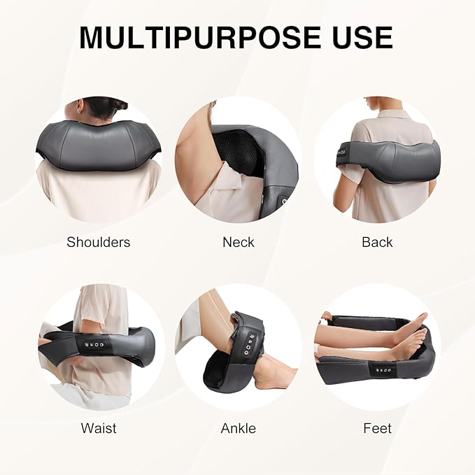 Shiatsu Neck and Back Massager with Soothing Heat, Electric Deep Tissue 3D Kneading Massage for Shoulder, Leg, Body Muscle Pain Relief, Home, Office, and Car FSA HSA Eligible