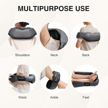 Shiatsu Neck and Back Massager with Soothing Heat, Electric Deep Tissue 3D Kneading Massage for Shoulder, Leg, Body Muscle Pain Relief, Home, Office, and Car FSA HSA Eligible