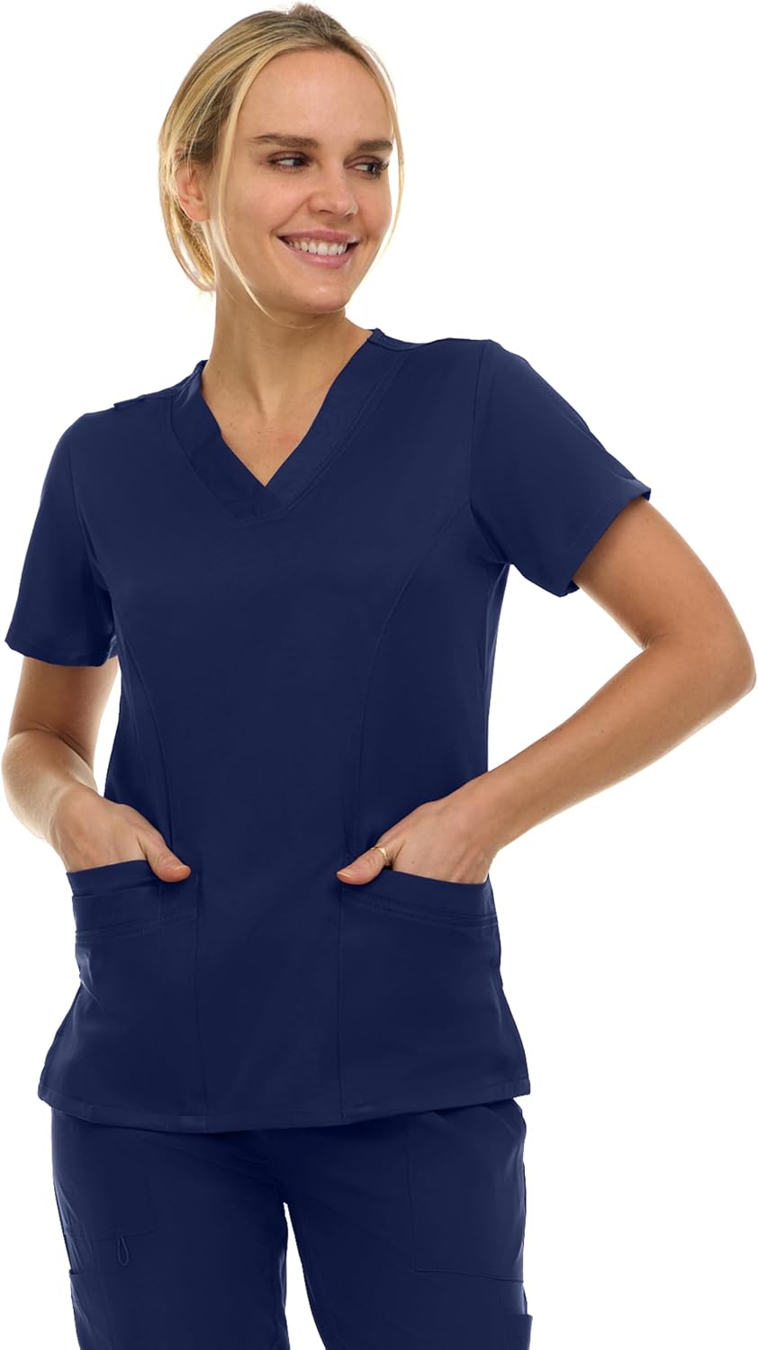 Women Scrubs V-Neck Three Pocket Scrub Top with 4-Way Stretch, Available in Over 20 Colors