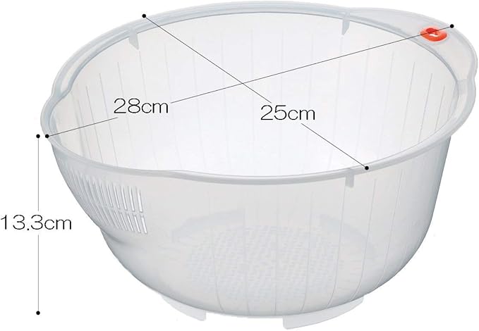Plastic Japanese Rice Washing Bowl with Side and Bottom Drainers