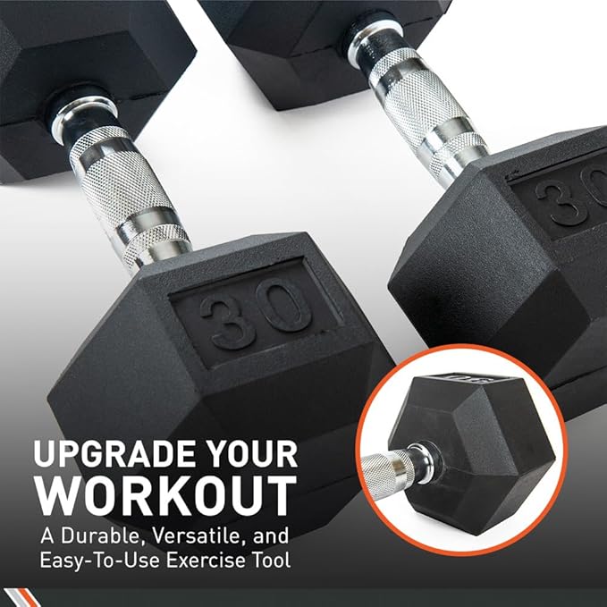 Body Sport Rubber Encased Hex Dumbbell Weight, Single – Dumbbells for Exercises – Strength Training Equipment – Home Gym Accessories – Weight Training 10 lbs