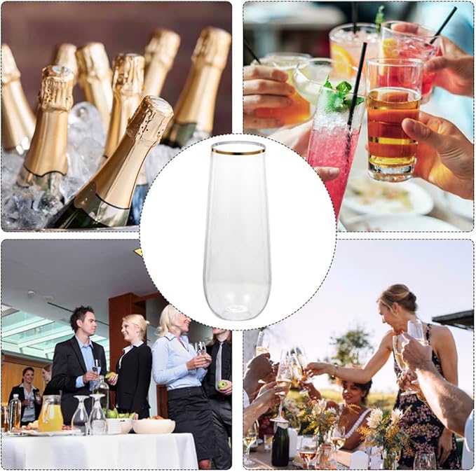 jojofuny Clear Glasses 8pcs Plastic Golden Bottles: Clear Beverage Bottle Reusable Water Storage Bottles Leakproof Party Mug For Milk Beverage Coffee Homemade Cold Tea Transparent Flutes