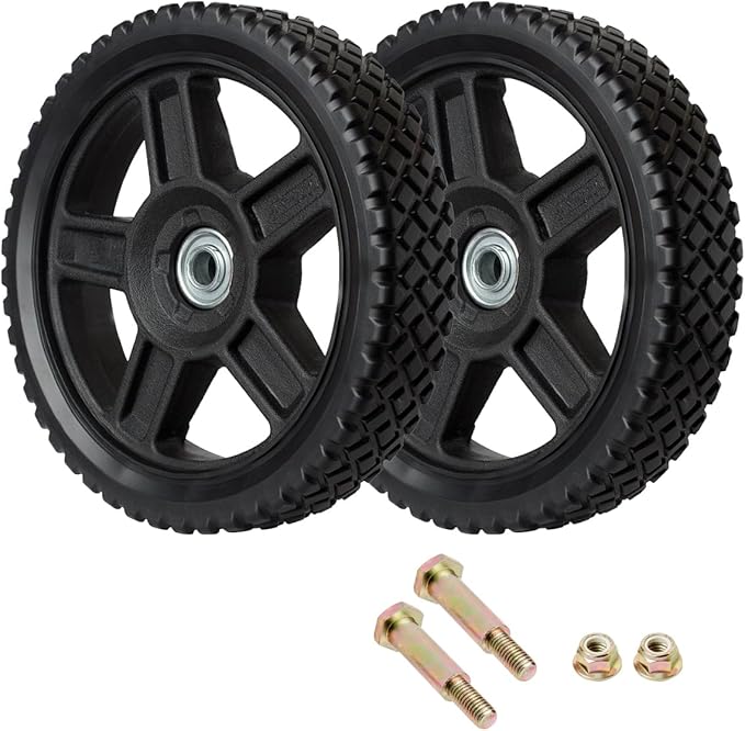 8 Inch Lawn Mower Wheels Wheel kits with Bolts  Nuts - Set of 2 Push Mower Plastic Wheels Fits Craftsman Mower Generator Garden Tiller Most Standard Lawn Mowers (81.75'')