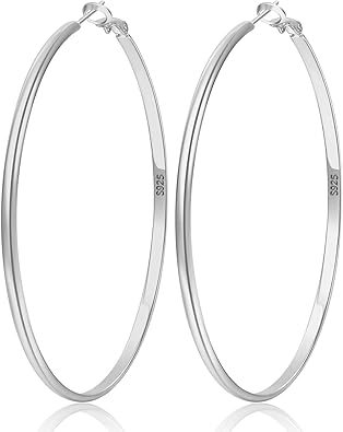 LOUMILEO 925 Sterling Silver Hoop Earrings Big Silver Hoop Earrings Hypoallergenic Large Thin Hoop Earrings for Women Lightweight Silver Hoops Earrings for Women (3040456570mm)