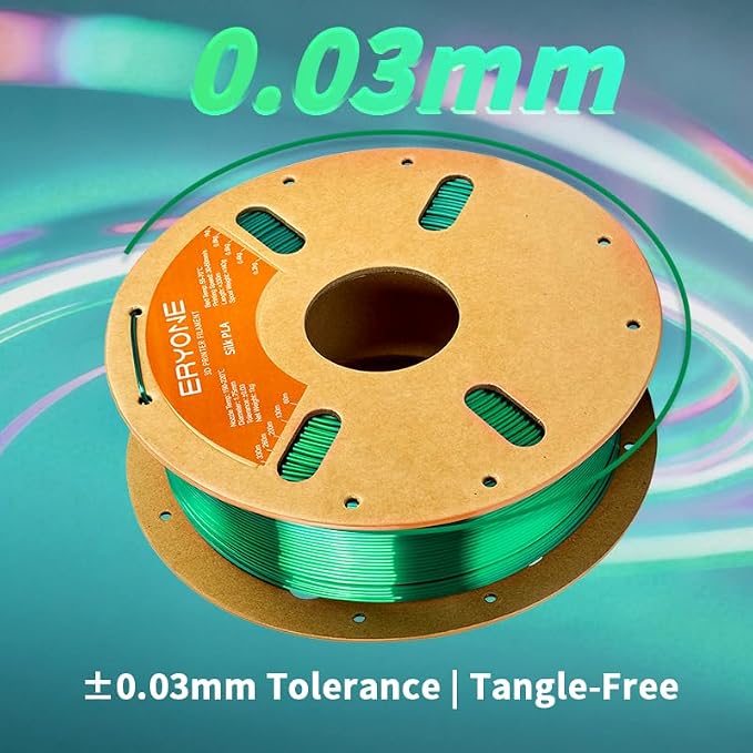 ERYONE Silk PLA Filament for 3D Printer, 1.75mm +/- 0.03mm, 1kg (2.1LBS)/Spool, Silk Green