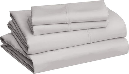 Basics 4 Piece Deluxe Microfiber Bed Sheets, Queen Size, Light Gray, Solid