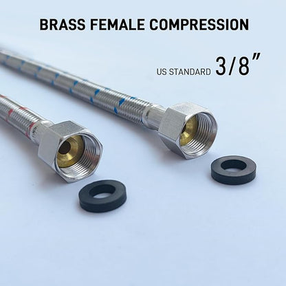 Faucet Water Supply Lines Extension, 10 Inch, 2-Pack 38" Male to Female Faucet Hose Extender for Bathroom Kitchen, Braided Stainless Steel