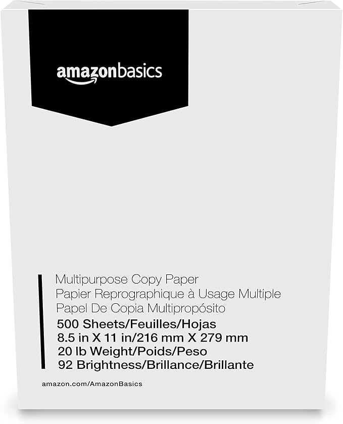 Basics Multipurpose Copy Printer Paper, 8.5" x 11", 20 lb, 3 Reams, 1500 Sheets, 92 Bright, White