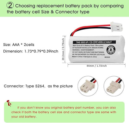 iMah BT162342BT262342 2.4V 300mAh Ni-MH Cordless Phone Battery Pack, Also Compatible with BT183342BT283342 ATT EL52351 TL90070 VTech CS5119 DS6511 DS6722 LS6305 Handset, 2-Pack
