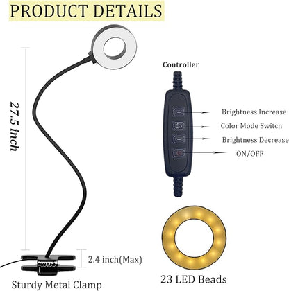 Clamp on Desk Lamp, LED Reading Light with Clamp - 3 Color Modes & 10 Brightness, 360°Adjustable Flexible Gooseneck Book Light for Office, Home, Reading and More - 18 inches Black