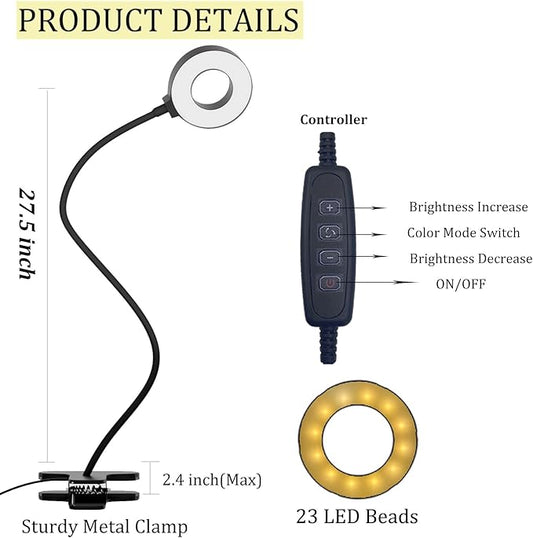 Clamp on Desk Lamp, LED Reading Light with Clamp - 3 Color Modes & 10 Brightness, 360°Adjustable Flexible Gooseneck Book Light for Office, Home, Reading and More - 18 inches Black