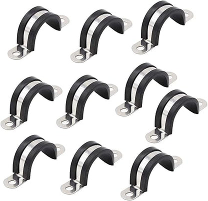 10 Pieces 25mm U-Pipe Clips with Rubber Cushioned Cable Clamp Rubber Lined U Clips EPDM Rubber Lined Mounting Brackets U Shaped Pipe Tube Wire Clamps Clips for Tube Or Wire Cord Installation