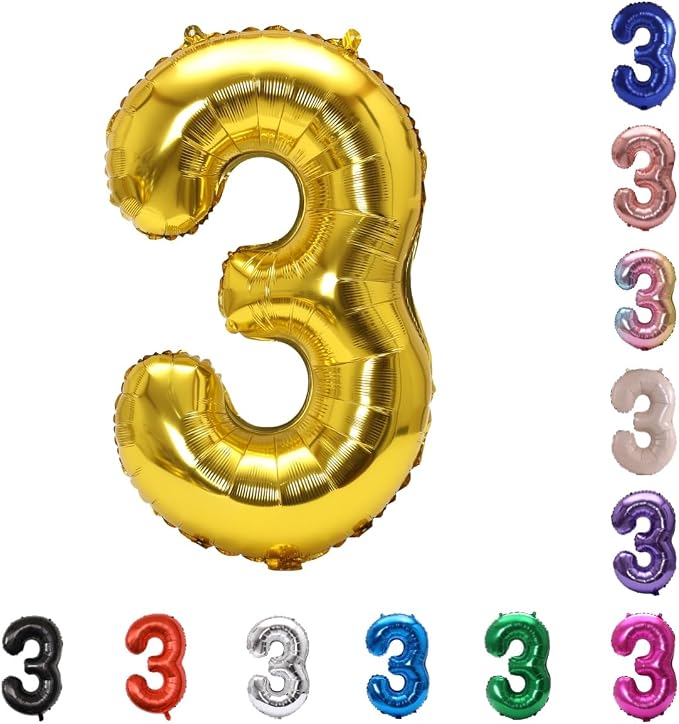 YPSelected 34 Inch Large Foil Helium Number Balloon Birthday Wedding Party pack of 6 (Gold, 3)