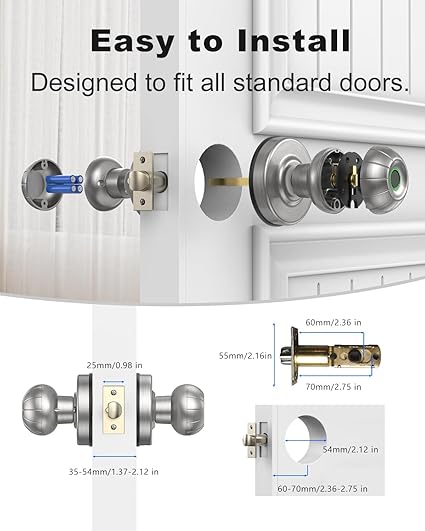 Smart Door Knob, Fingerprint Door Knob Biometric Fingerprint Smart Door Lock Keyless Entry Door Lock for Home, Office, Hotel, Bedroom, Garage, Pantry, Apartment