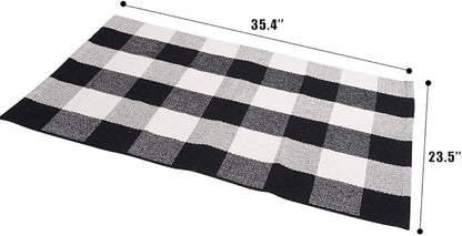 SEEKSEE Cotton Buffalo Plaid Rug 2'x3' Black and White Checked Rug Washable Doormats Indoor Outdoor Rugs for Layered Front Door Mats, Porch, Kitchen, Farmhouse, Entryway
