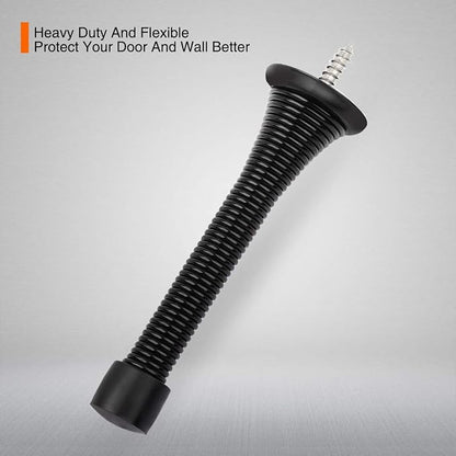 1Pack Spring Door Stopper Black- 3-1/4" Flexible Spring Door Stops with Black Rubber Bumper Tips