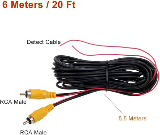 Car RCA CAR Reverse REVERSING Rear View Parking Camera Video Cable with Detection Wire Reverse Trigger Lead (6 Meters20FT)