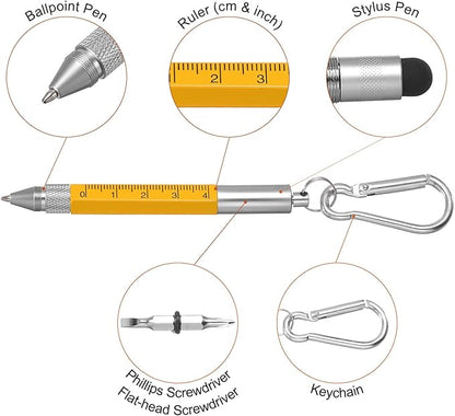 MECCANIXITY 6 in 1 Metallic Stylus Pen Aluminum Alloy Mini Capacitive Pens with Ballpoint Pen, Ruler, Screwdriver, Stylus, Keychain for Men and Women,Yellow