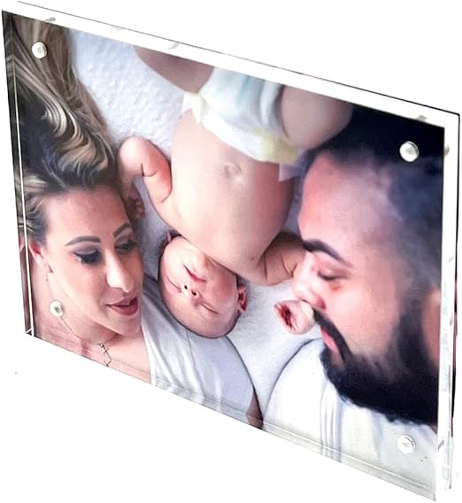 BillyJoe Clear Acrylic Photo Frame 8x10 Gift Box Package, 20Percent Thicker Double Sided Magnetic Blocks Picture Frames, Frameless Desktop Card Display 24mm Thickness (8x10 h)