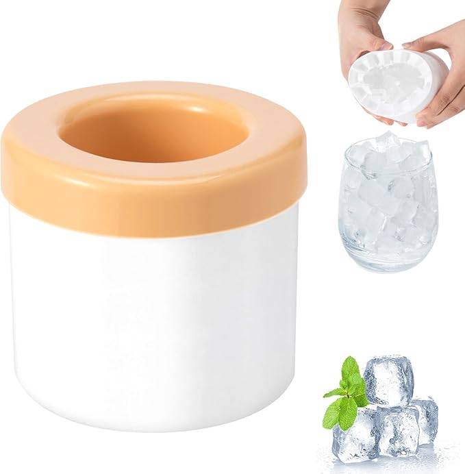 CINPIUK Mini Ice Cube Mold, Silicone Ice Maker Trays Press-Type  Easy-Release Ice Cube 3D Cylinder Ice Bucket Mold Small 60 Ice Cubes for Drink, Coffee, Yellow