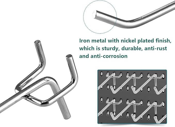 50 Pcs Pegboard Hooks 6 Inch, Heavy Duty Peg Hooks, Metal Shelving Hooks fits 14 and 18" Pegboard Garage Storage Organizer