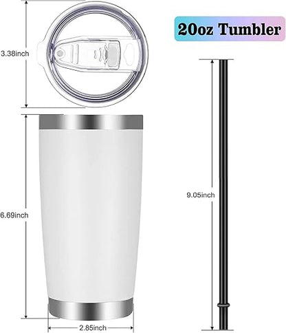 VEGOND 20oz Tumbler with Lid and Straw Stainless Steel Tumbler Cup Vacuum Insulated Double Wall Travel Coffee Mug Powder Coated Coffee Cup(White 1 Pack)