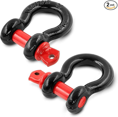 Shackles 34" D Ring Shackle 28.5 Ton (62,831 lbs) Maximum Break Strength with 78" Pin for Tow Strap Winch Off Road Vehicle Recovery (2 Pack)