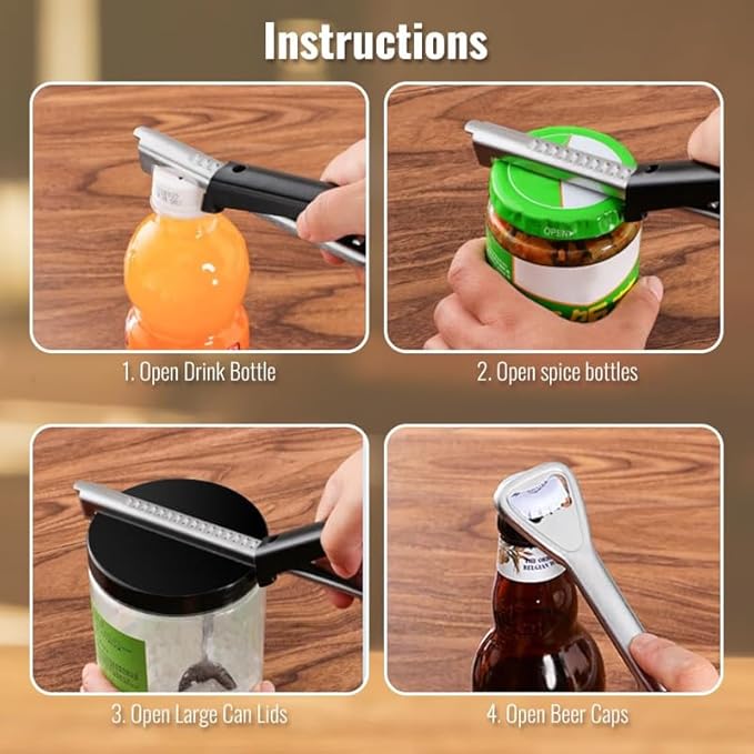 Adjustable Jar Opener for Weak Hands, 2024 New Adjustable Multifunctional Stainless Steel Can Opener, PortableJar Lid Gripper, Manual Jar Bottle Cap Opener for Home Kitchen Gadgets(1pcs)
