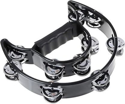 Half Moon Musical Tambourine Double Row Metal Jingles Hand Held Percussion Drum Multicolor for KTV Party with Ergonomic Handle Grip (Black)